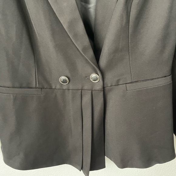 Evia Black Pleated Peplum Blazer sz 2x Dress Classy Work Coat Double Button - Picture 4 of 8